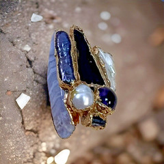 Artisan Pizzaz Ring Blue Lace Cluster Natural Gemstones Large SZ 9.75 Statement