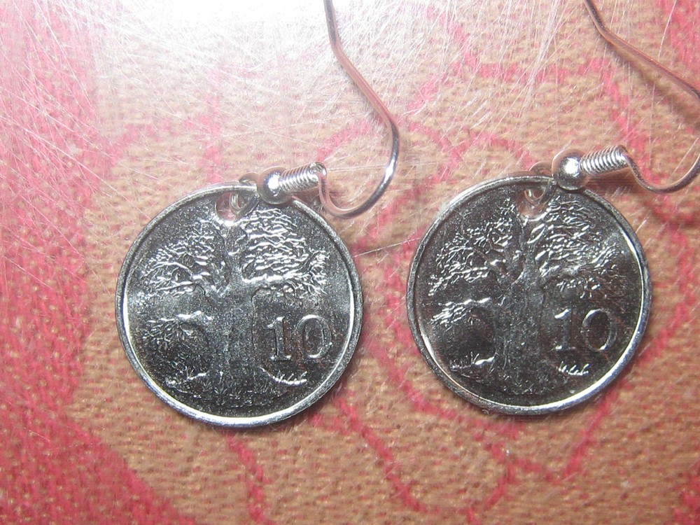 SILVER 20MM ZIMBABWE AFRICAN TREE OF LIFE EAGLE COIN CHARM DANGLE EARRINGS