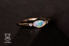 Minimalist Marquise Australian Solid Opal Diamond Ring 18K Yellow Gold