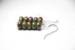 Dragons Blood Jasper Natural Green Gemstone .925 Sterling Silver Earrings 1 3/4″