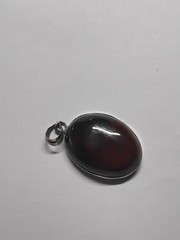 Dark Green and Red Bloodstone Pendant. Set In Handmade Rhodium Plated Mounting