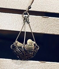 Artisan Bird Nest Dangle Earrings Sterling Silver Copper Mixed Metal Nepal