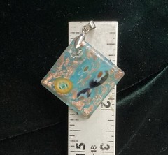 Aqua, Black And Gold Art Glass Pendant Handmade In Wisconsin