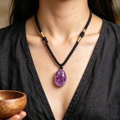 Natural Amethyst Cluster Pendant Necklace Healing Adjustable Cord