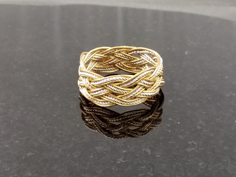 Size 9 Brass / Silver-plate Twist 5×8 Turks Head Knot Ring Hand Tied made