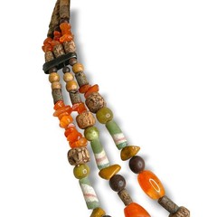 Vintage Moroccan Berber Style Wood Stones Necklace Statement Choker Collar Bib