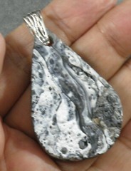 Druzy Quartz Agate Teardrop Pendant .925 Sterling Silver Gray White 50mm