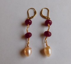 Artisan Lavaliere Indian Mud Ruby Pearl Necklace Drop Earrings Set Hand Made