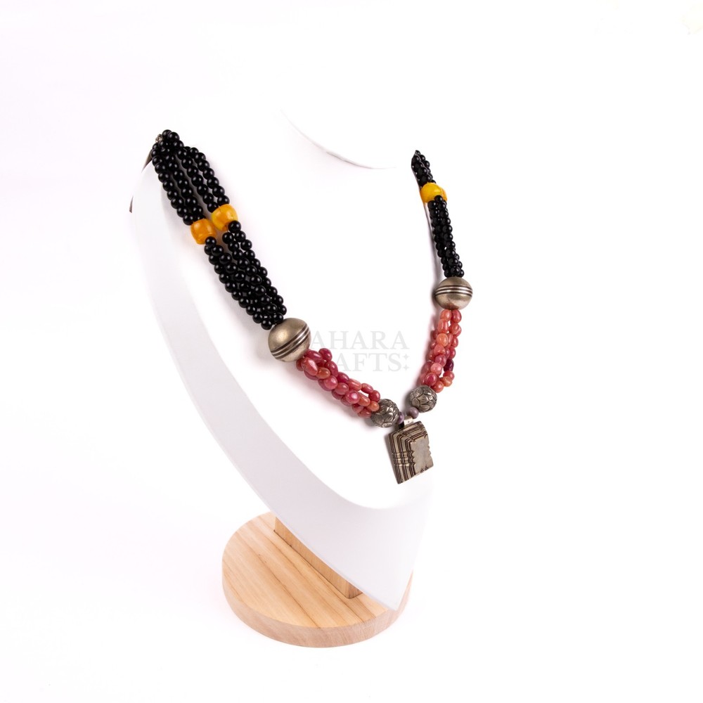 Agent Berber Beaded Necklace Moroccan Tribal Glass Bead Artisan Tribal Jewelry,