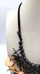 Artisan Tagua Nut Statement Necklace Cascading Black Cream Grey Vegetable Ivory