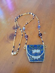 VintageCloisonné Enamel Floral Design Purse Necklace W/Beaded 22″ Chain Unique