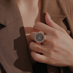 Elegant For MINI Quartz Ring Watch For Women Round Rhinestone Gold Silver Rose