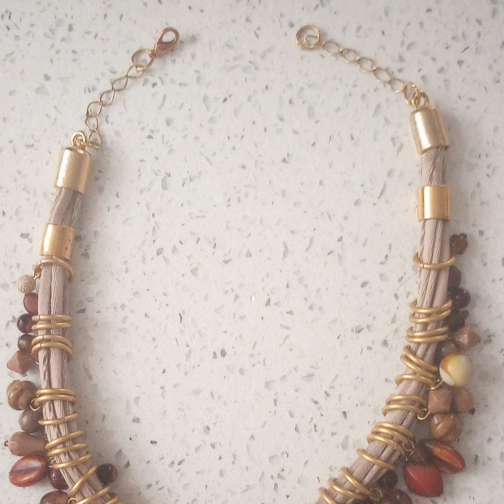 Handcrafted Bohemian Statement Beaded Necklace, Multicolor Stone & Lobster