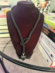 handmade beaded lariat Necklace with a knotted design