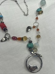 Bird Gemstone Necklace Ruby Sterling Silver Citrine Topaz HeyHey OOAK Art