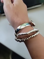 Silver plated beaded Wrap Cuff Bracelet Uno De 50 Style Light Tan minimalist