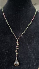 multicolored tourmaline beaded chain necklace with a smoky quartz drop pendant