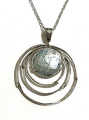 NWOT STERLING SILVER 925 OR PAZ ROMAN GLASS ROUND PENDANT 18” CHAIN Israel PZ