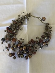 vtg SALLY BELL KELLY JASPER AND GLASS BEADS ON METAL STRING MULTI STRAND CHOKER