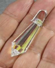 Clear AB Crystal Prism Faceted Point Pendant .925 Sterling Silver Bail 47mm
