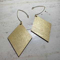 Handmade Abstract Wood Statement Earrings OOAK Deep Blue Gold Metallic Dangles