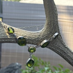 925 Sterling Silver Peridot Green Gemstone Handmade Jewelry Necklace 6 Stone