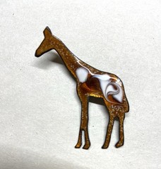 Giraffe pin , Enamel on Copper Brooch- Brown/orange/white