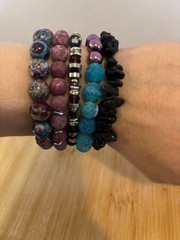 One of a Kind NWT Handmade Gemstone 5 Bracelet Stack Onyx Jasper Agate Jewelry