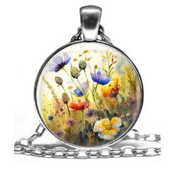 Field of Wild Flowers Gardening Lovers Gift Pendant Necklace Handcrafted Jewelry