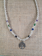 New Natural Hemp Necklace W/ Tree-of-Life Charm & Wood Beads 19 in Twist Macrame