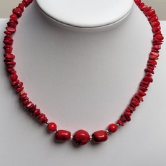 Genuine Red Coral W/925 Sterling Silver. Graduated Coral Beaded Necklace 15-18″