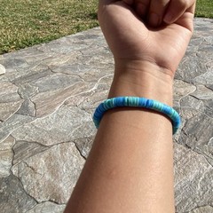 Handcrafted Adjustable Beaded Polymer Clay Bracelet Blue Aqua Turquoise Beach