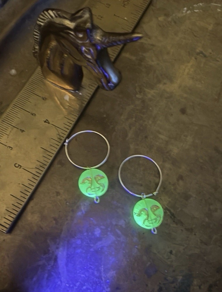 Czech Uranium Glass Man In The Moon Earrings