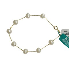Effy 14K Yellow Gold 7mm Cultured Freshwater Pearl Station Bracelet ~ NWT