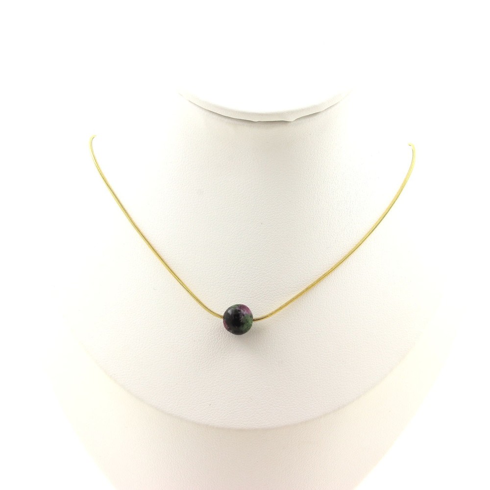 Necklace 1 Epidote Pearl From Australia 8 Mm Gold Plated Stainless Steel Chain.