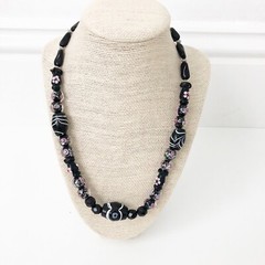 NWT Genuine Black Onyx, Murano Glass, Hand Painted Ceramic Beads Beaded Necklace