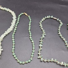 Lot 4 Green Stone & Shell Necklaces Malakite, Jadeite, Aventurine, Abalone 16-18