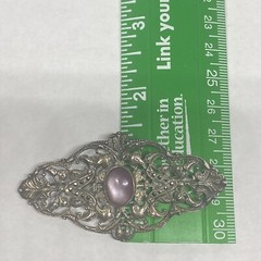 Signed BOMA Sterling Silver 925 Pink Moonstone Or MOP Marcasite Pin Brooch