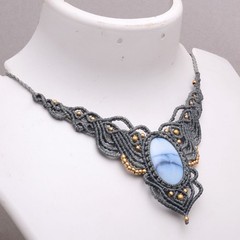 Handmade Natural Blue Opal Gemstone Bohemian Macrame Healing Choker Necklace