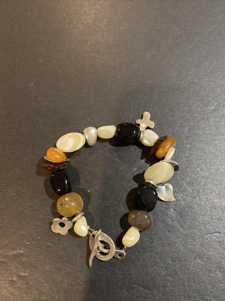 Onar Sterling Silver Onyx Mop And Agate Multi Stone Handmade Greece Bracelet