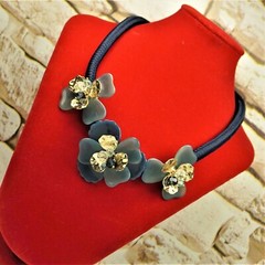 BRAIDED CORD RESIN Choker Dark Blue Fancy Floral Party Necklace Gift For Women