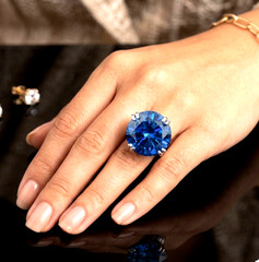 HUGE 26 Ct Certified Azure Blue Diamond Ring, Great Sparkle,Free Diamond Studs