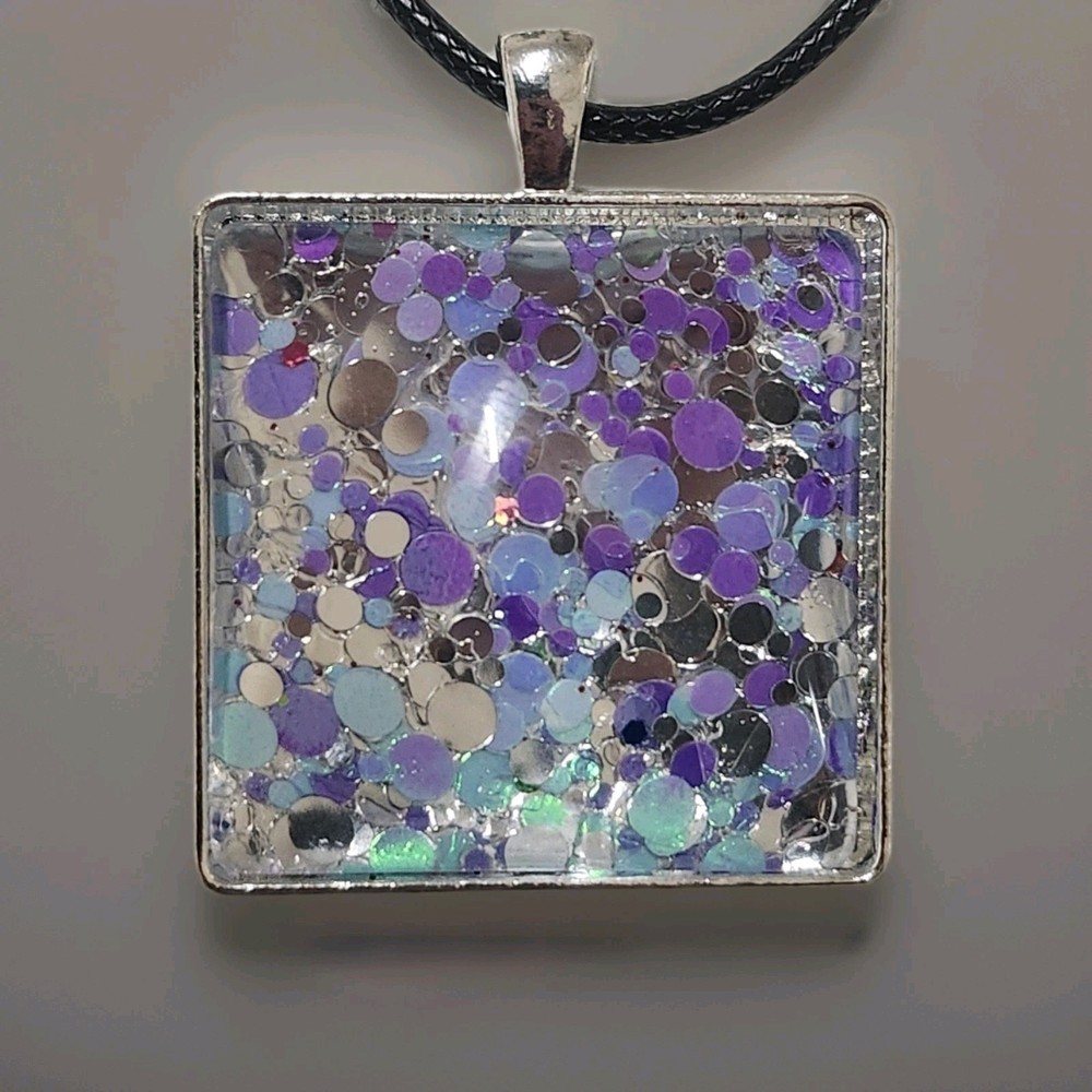 Unique OOAK Statement Art Under Glass Pendant Necklace On Cord. Handmade.