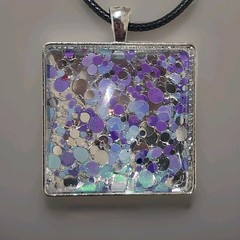 Unique OOAK Statement Art Under Glass Pendant Necklace On Cord. Handmade.