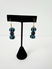 NEW Genuine Murano Glass & Blue Sunstone Earrings Beaded Blue Black