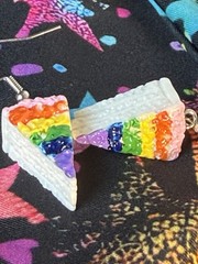 Rainbow Cake Slice Dangle Earrings — Novelty Food Jewelry, Pride, LGBTQ, Fun