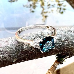 Lab Made London Blue Topaz Ring Solid Sterling Silver 925 , December birthstone
