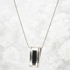 925 Sterling Onyx Pendant Necklace 20 in. Milor Silver Chain Modern Minimalist