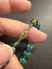 Vtg 14k Gold Clasp Italian Venetian Murano Blue Green Foil Art Glass Necklace