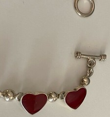 Artisan Sterling Silver Red Stone Glass Enamel Tennis Style Bracelet